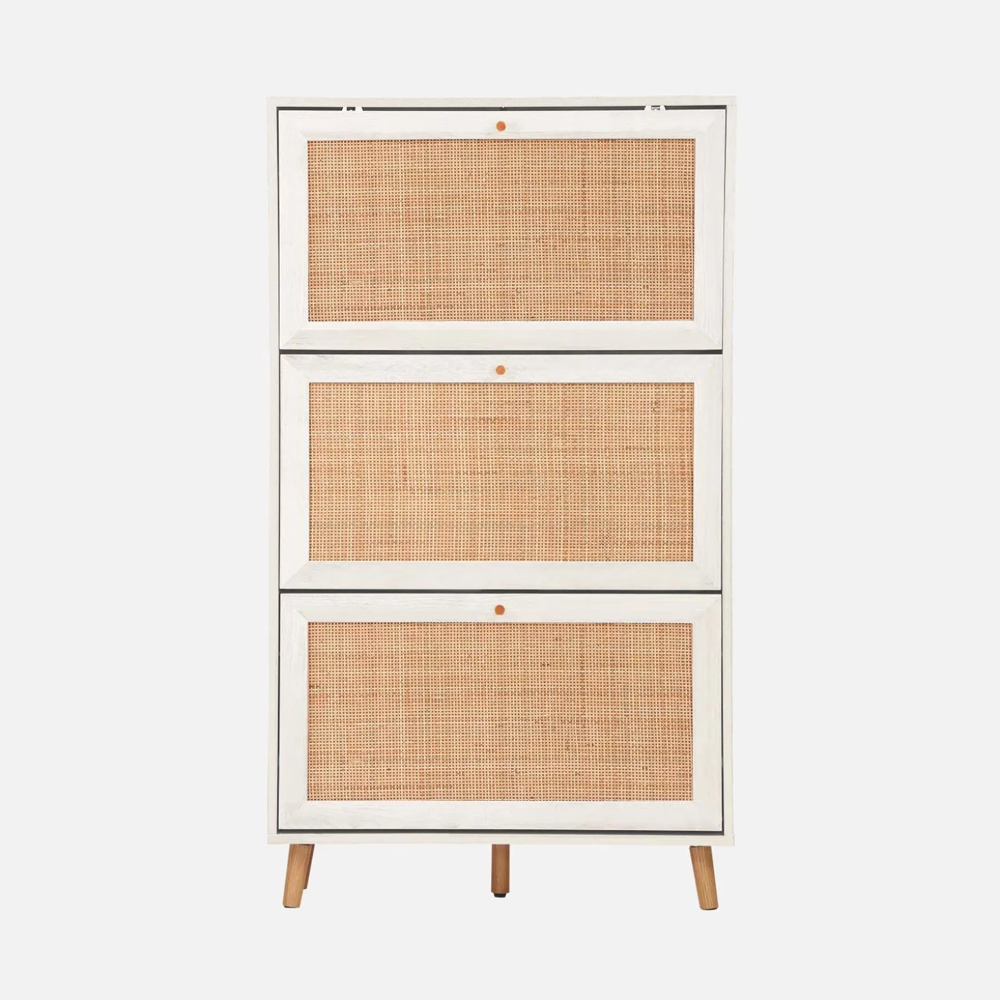 Shoe cabinet with 3 drawers wood decor and cane