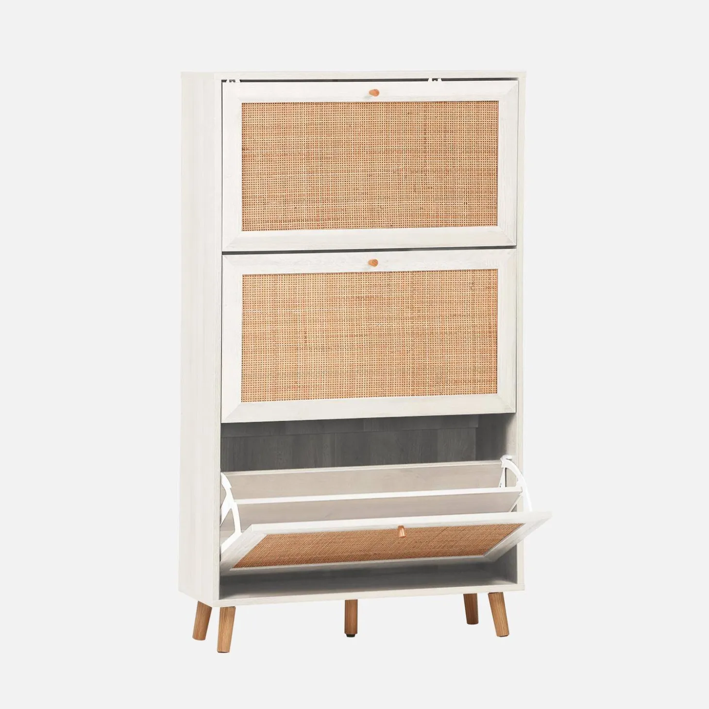 Shoe cabinet with 3 drawers wood decor and cane