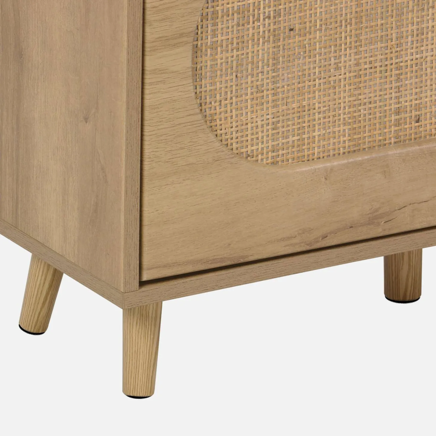 Shoe cabinet wood and cane decor 3 drawers