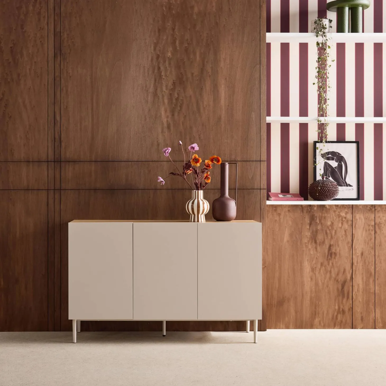 Sideboard metal and wood decor 3 doors 120 cm