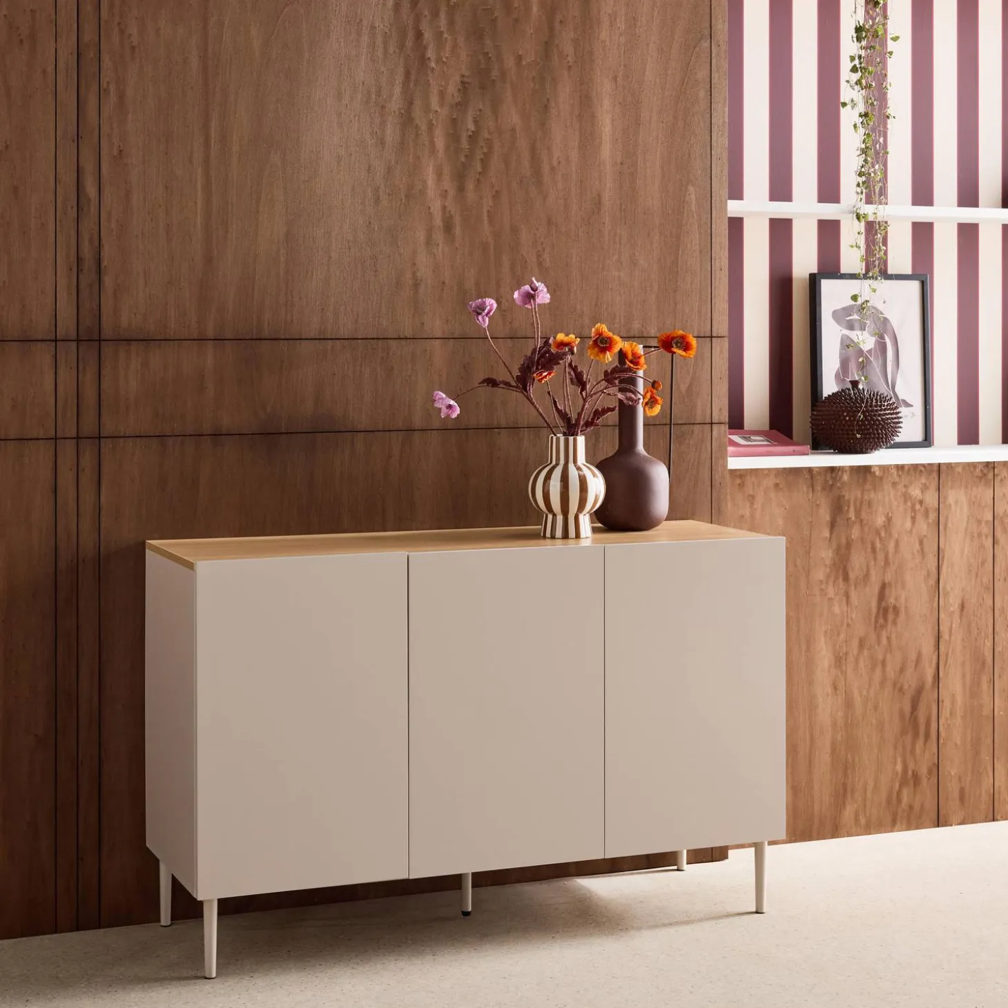 Sideboard metal and wood decor 3 doors 120 cm