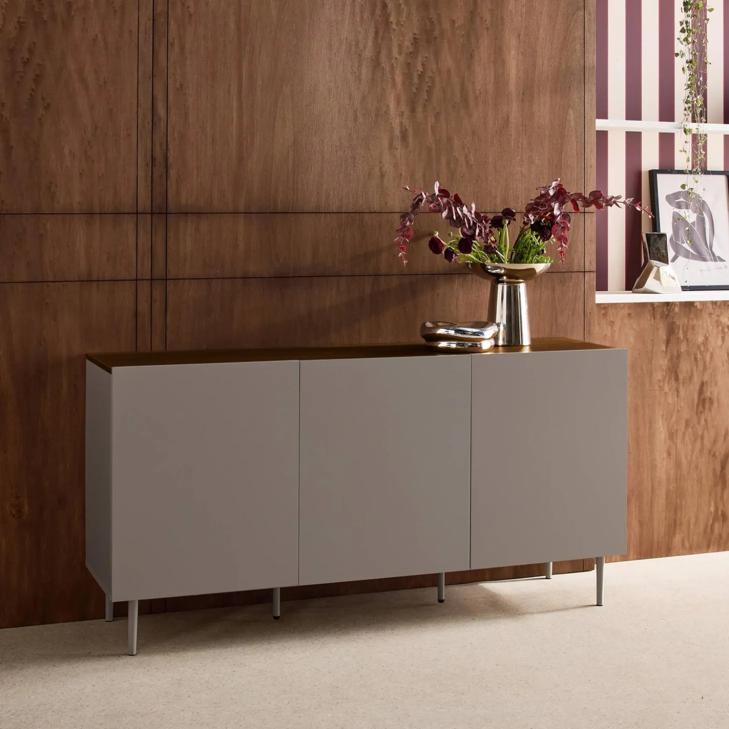 Sideboard metal and wood decor 3 doors 150 cm