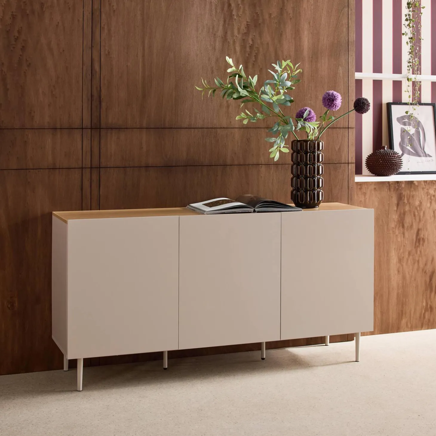 Sideboard metal and wood decor 3 doors 150 cm