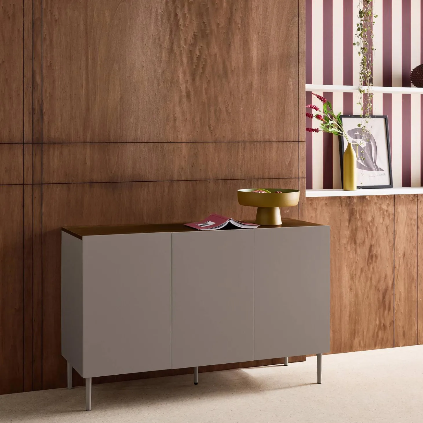 Sideboard metal and wood decor 3 doors 120 cm