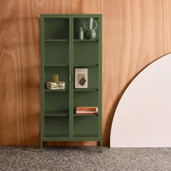 Sideboard, steel and tempered glass china cabinet with 2 doors
