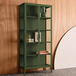 Sideboard, steel and tempered glass china cabinet with 2 doors