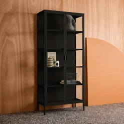 Sideboard, steel and tempered glass china cabinet with 2 doors