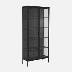 Sideboard, steel and tempered glass china cabinet with 2 doors