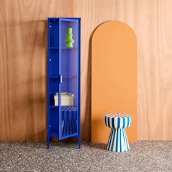 Sideboard, steel and tempered glass display cabinet with 1 door