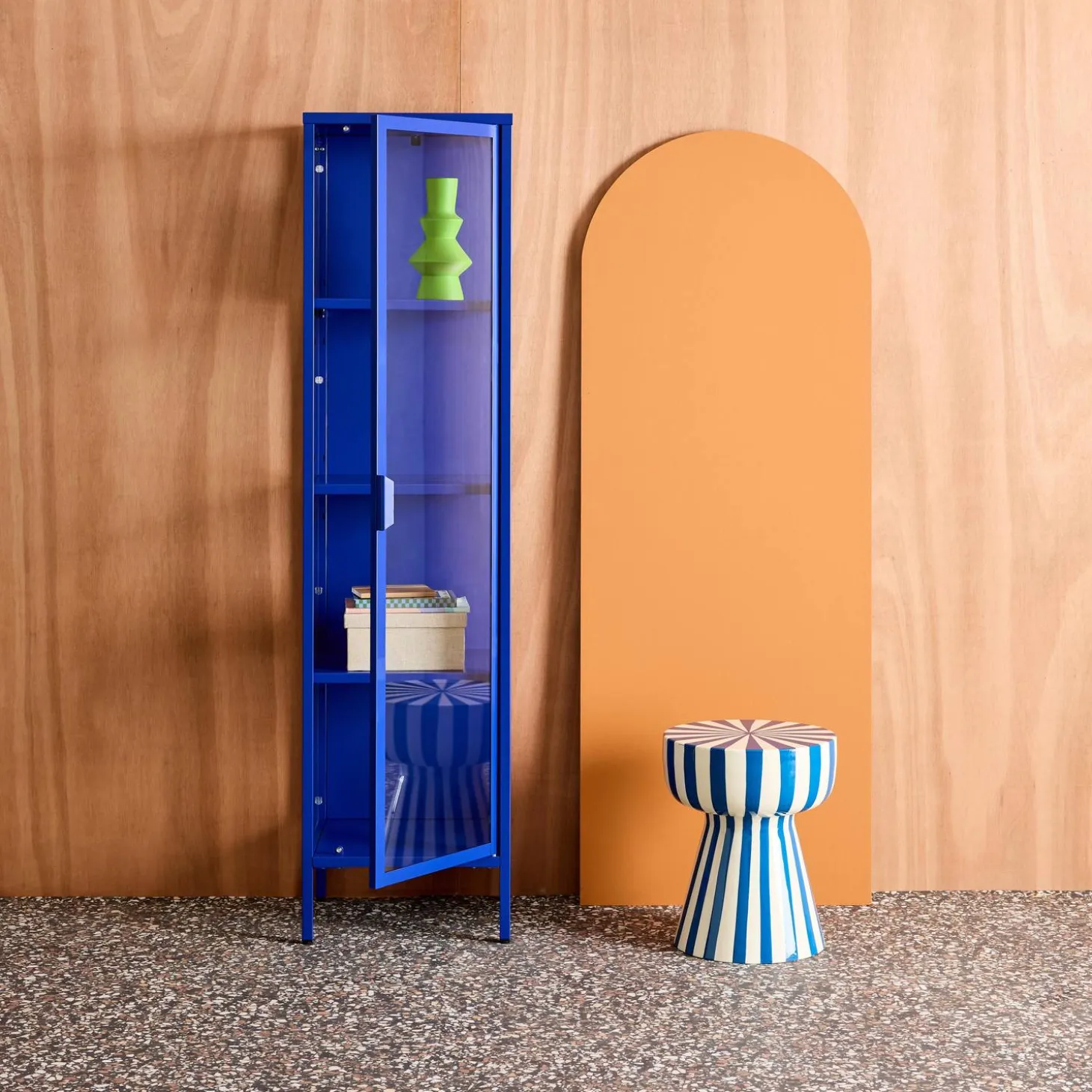 Sideboard, steel and tempered glass display cabinet with 1 door