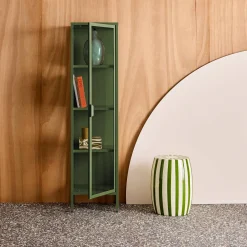 Sideboard, steel and tempered glass display cabinet with 1 door
