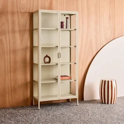 Sideboard, steel and tempered glass china cabinet with 2 doors