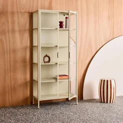 Sideboard, steel and tempered glass china cabinet with 2 doors