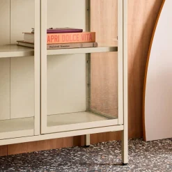 Sideboard, steel and tempered glass china cabinet with 2 doors