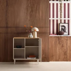 Sideboard storage unit metal with wood decor 1 door 80 cm