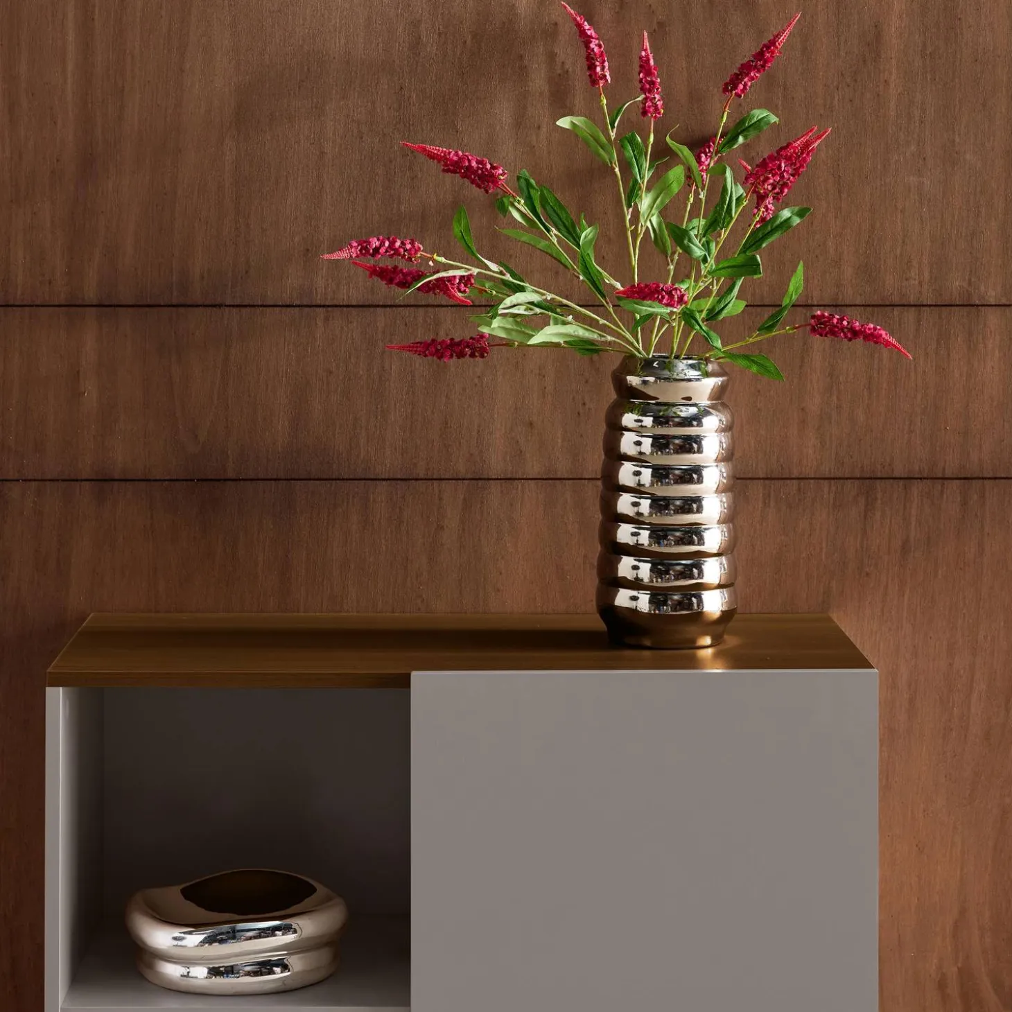 Sideboard storage unit metal with wood decor 1 door 80 cm