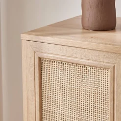 Sideboard with bottle holder, wickerwork and wooden decor