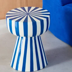 Side table, coffee table, bedside table, enamelled steel two-tone stripes