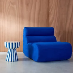 Side table, coffee table, bedside table, enamelled steel two-tone stripes