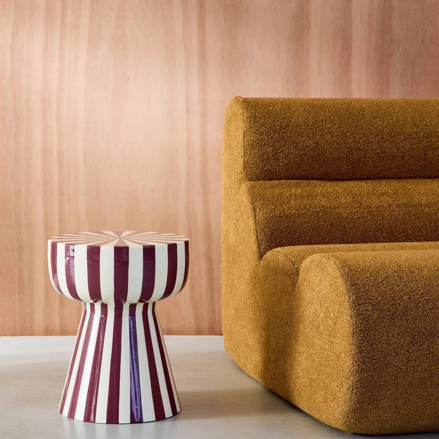 Side table, coffee table, bedside table, enamelled steel two-tone stripes
