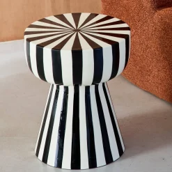 Side table, coffee table, bedside table, enamelled steel two-tone stripes
