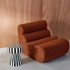 Side table, coffee table, bedside table, enamelled steel two-tone stripes