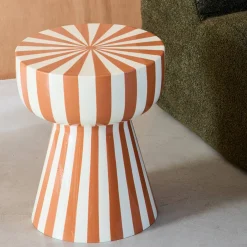 Side table, coffee table, bedside table, enamelled steel two-tone stripes