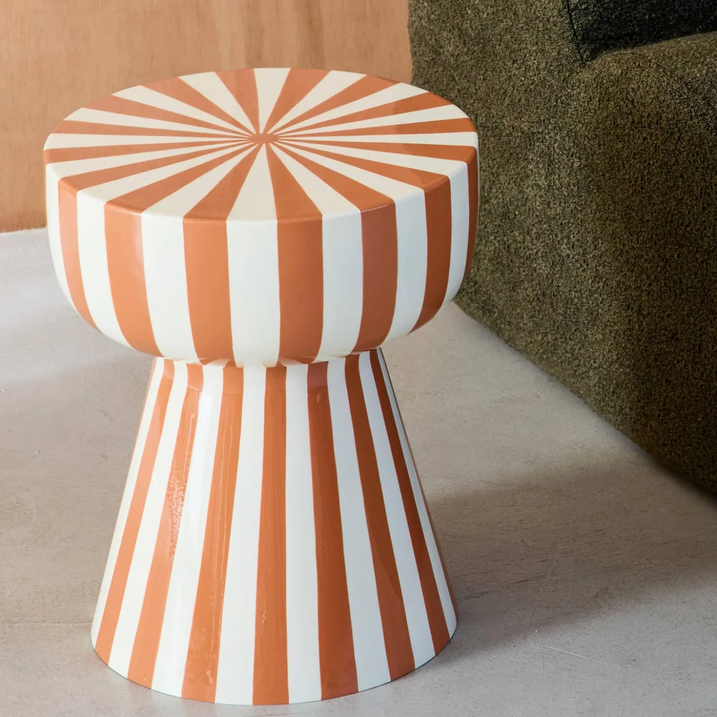 Side table, coffee table, bedside table, enamelled steel two-tone stripes