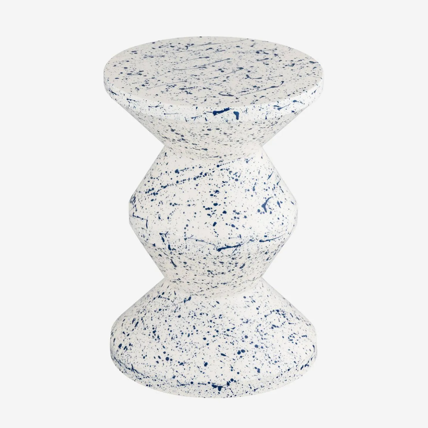 Side table, end table, bedside table, enamelled steel with speckled pattern, Ø33 x H 47cm