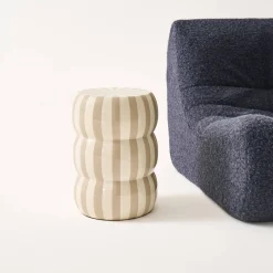 Side table, end table, bedside table enamelled steel with stripes Ø33x H 46cm