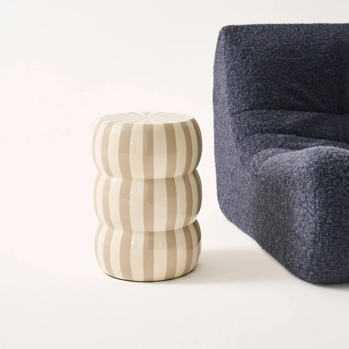 Side table, end table, bedside table enamelled steel with stripes Ø33x H 46cm