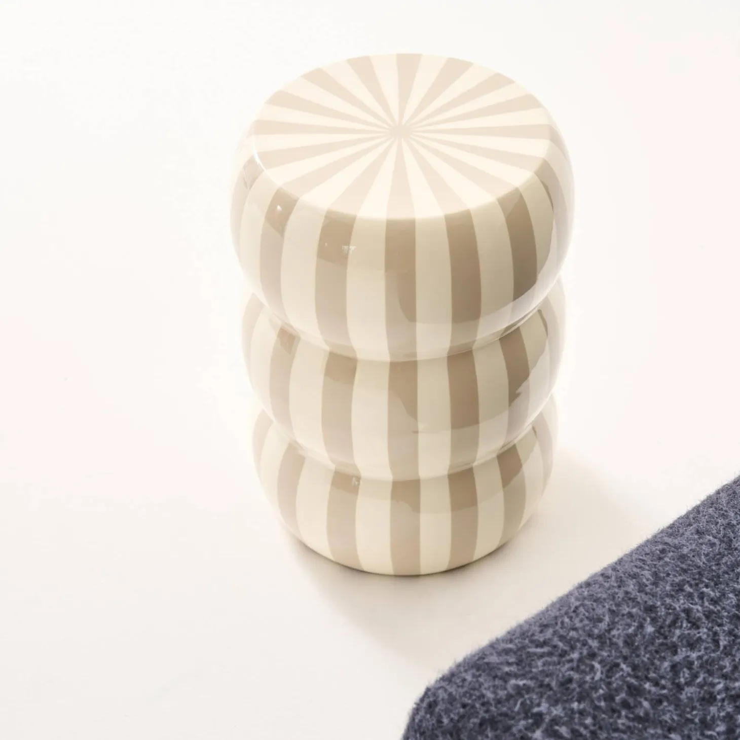 Side table, end table, bedside table enamelled steel with stripes Ø33x H 46cm