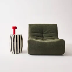 Side table, end table, bedside table in enameled steel, two-tone stripes Ø35 x H 46cm