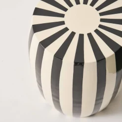 Side table, end table, bedside table in enameled steel, two-tone stripes Ø35 x H 46cm