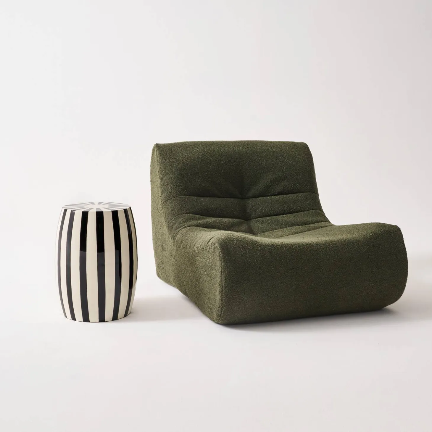 Side table, end table, bedside table in enameled steel, two-tone stripes Ø35 x H 46cm