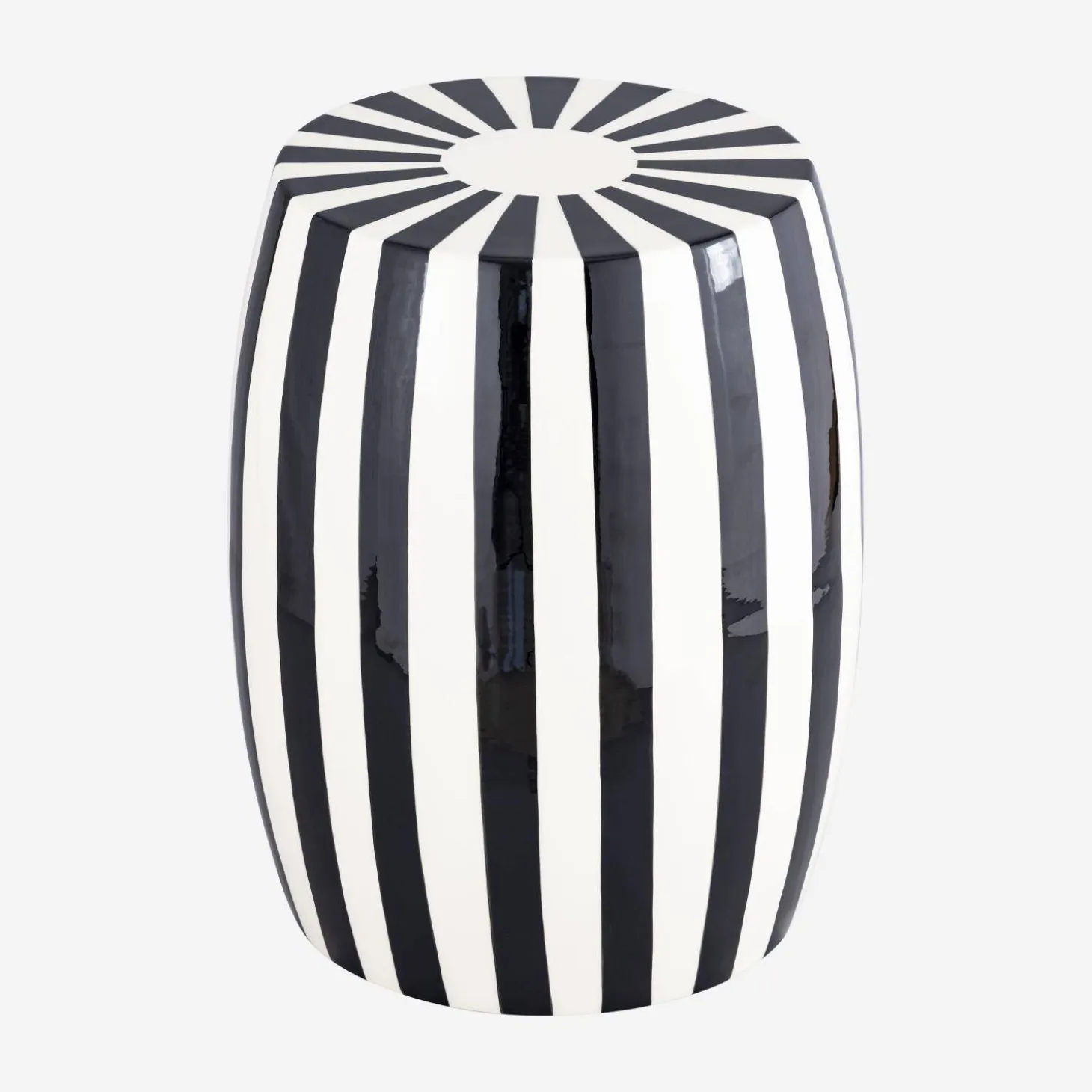 Side table, end table, bedside table in enameled steel, two-tone stripes Ø35 x H 46cm