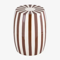 Side table, end table, bedside table in enameled steel, two-tone stripes Ø35 x H 46cm