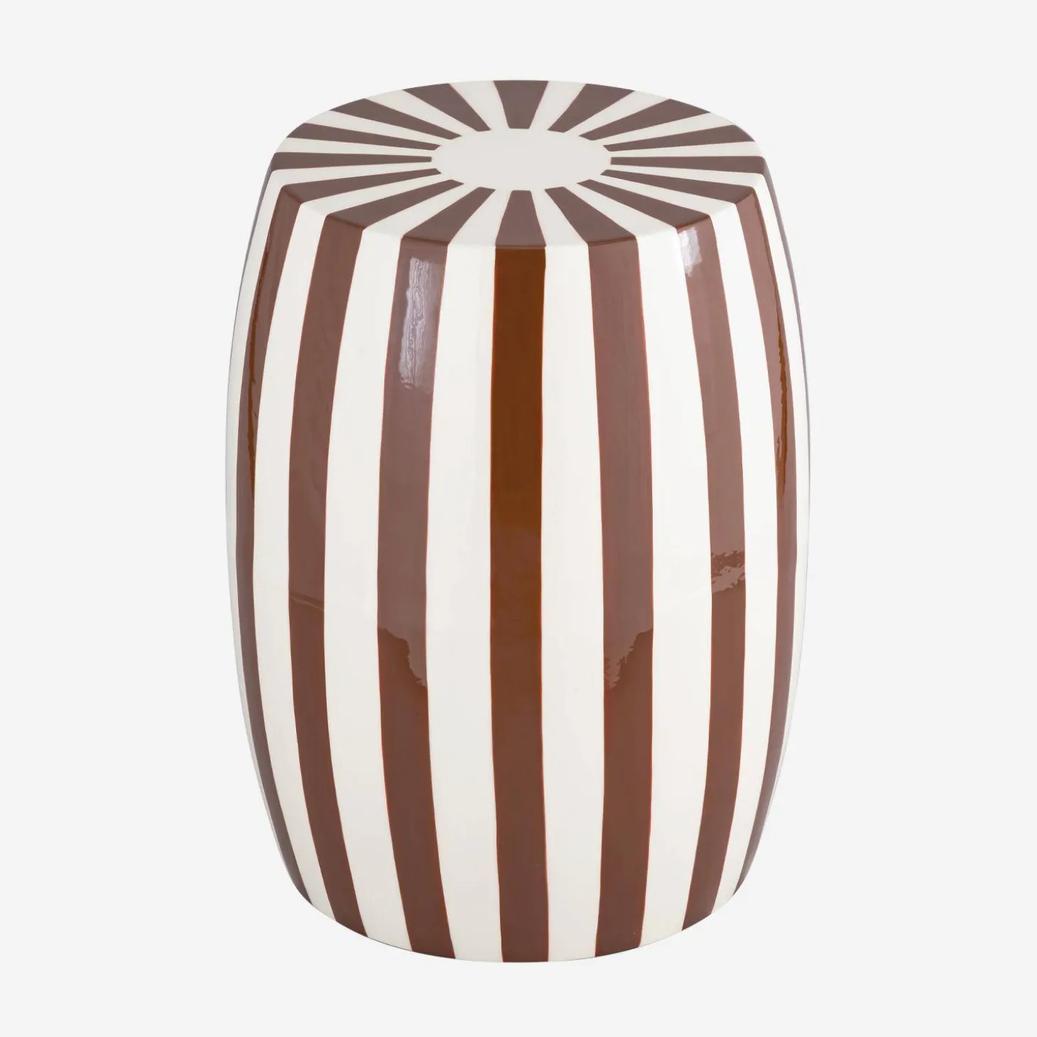 Side table, end table, bedside table in enameled steel, two-tone stripes Ø35 x H 46cm