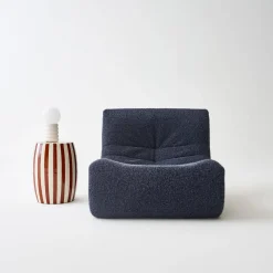 Side table, end table, bedside table in enameled steel, two-tone stripes Ø35 x H 46cm
