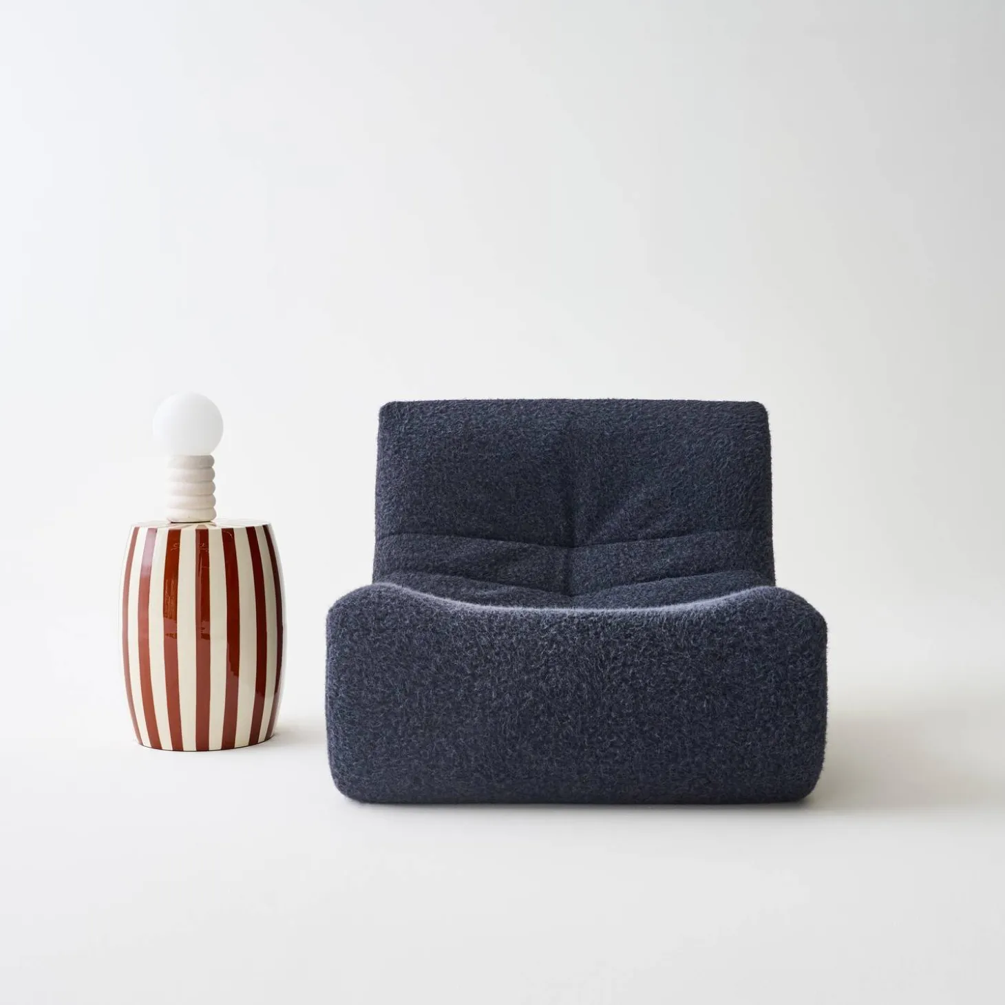 Side table, end table, bedside table in enameled steel, two-tone stripes Ø35 x H 46cm