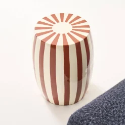 Side table, end table, bedside table in enameled steel, two-tone stripes Ø35 x H 46cm