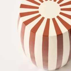 Side table, end table, bedside table in enameled steel, two-tone stripes Ø35 x H 46cm