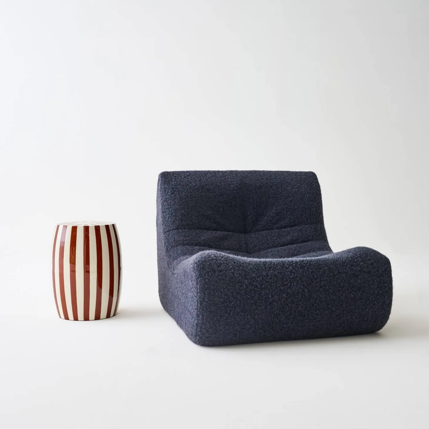 Side table, end table, bedside table in enameled steel, two-tone stripes Ø35 x H 46cm