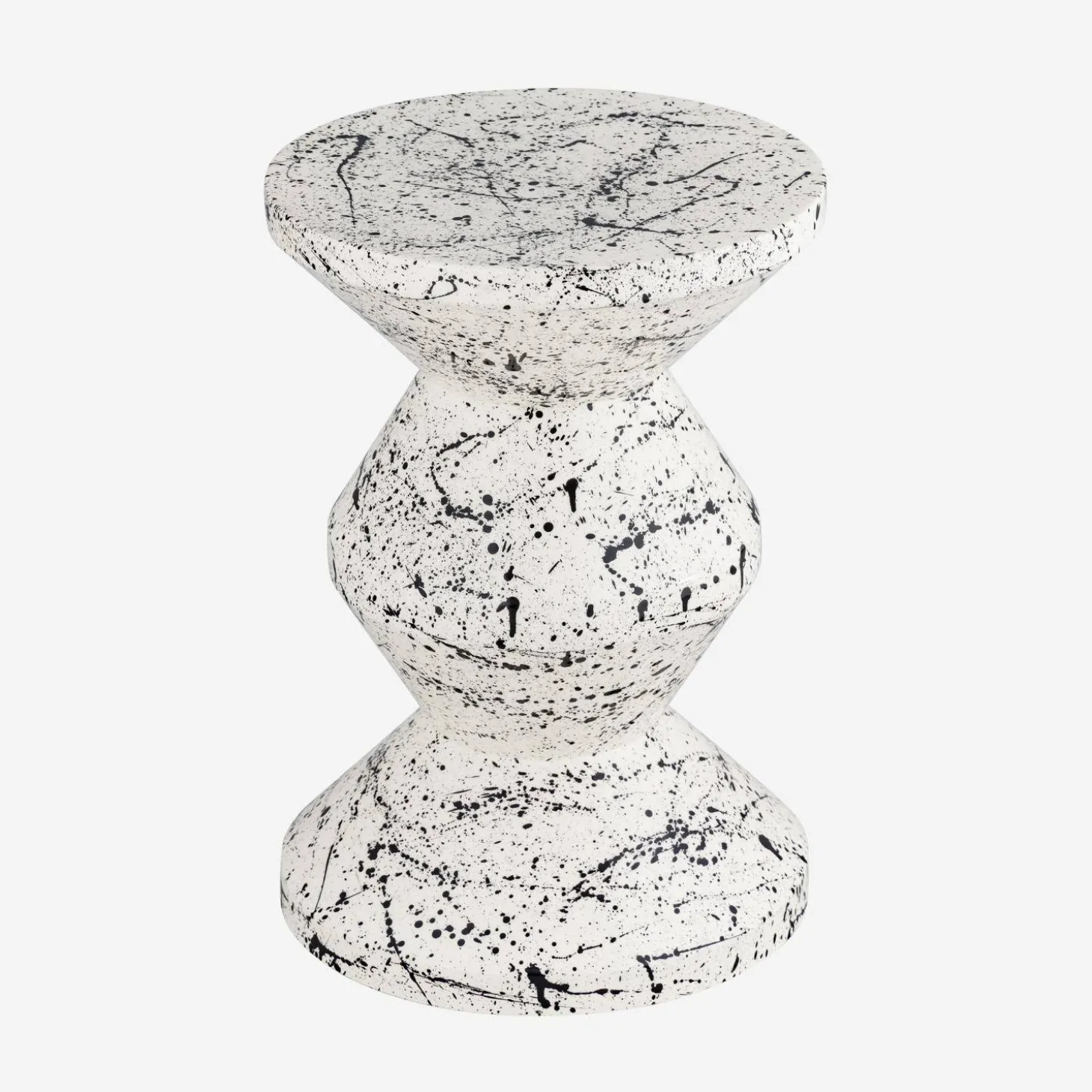Side table, end table, bedside table, enamelled steel with speckled pattern, Ø33 x H 47cm