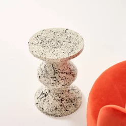 Side table, end table, bedside table, enamelled steel with speckled pattern, Ø33 x H 47cm