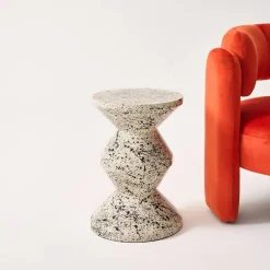 Side table, end table, bedside table, enamelled steel with speckled pattern, Ø33 x H 47cm