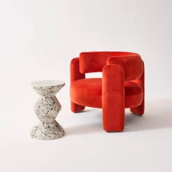 Side table, end table, bedside table, enamelled steel with speckled pattern, Ø33 x H 47cm