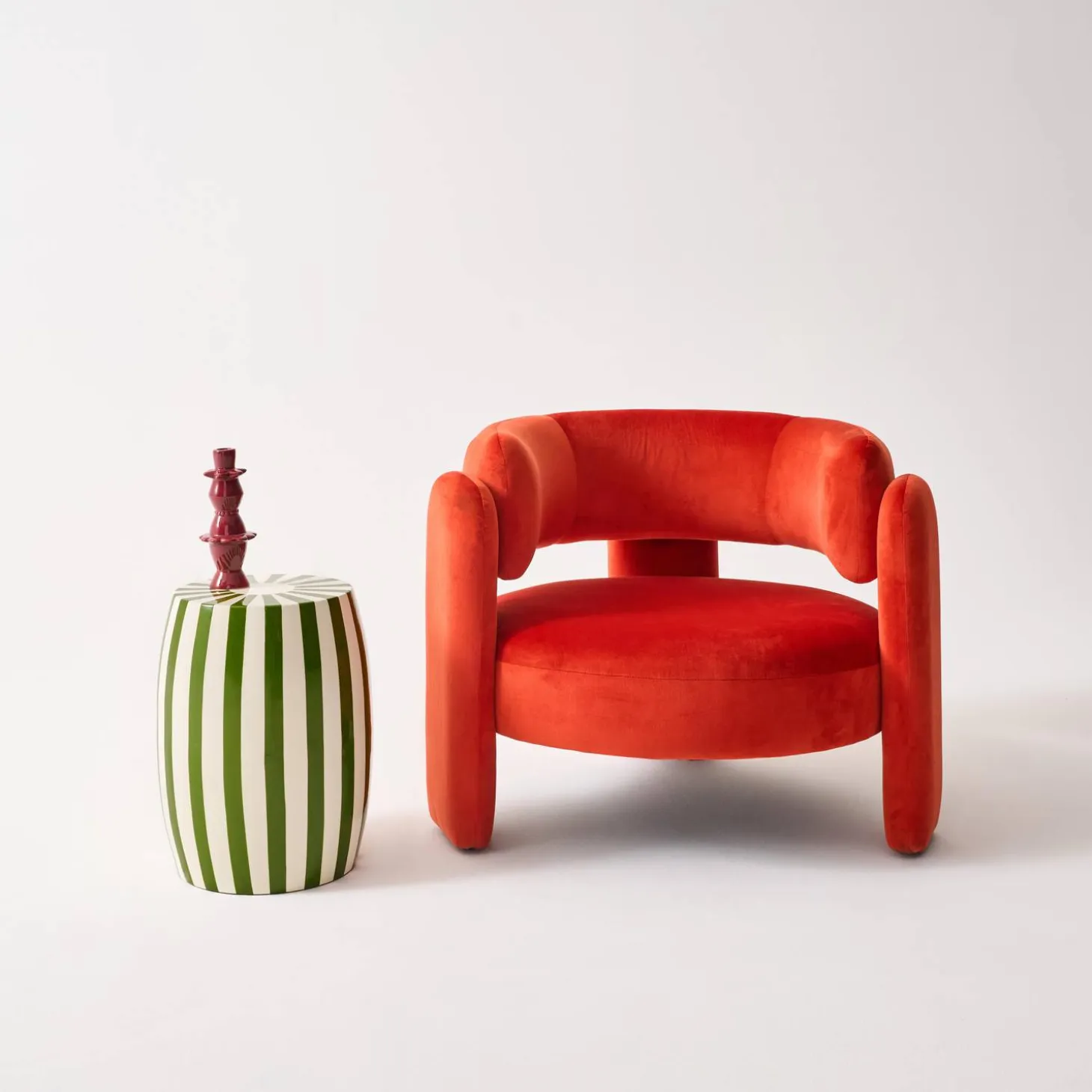 Side table, end table, bedside table in enameled steel, two-tone stripes Ø35 x H 46cm
