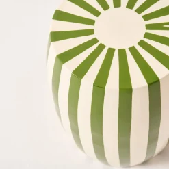 Side table, end table, bedside table in enameled steel, two-tone stripes Ø35 x H 46cm