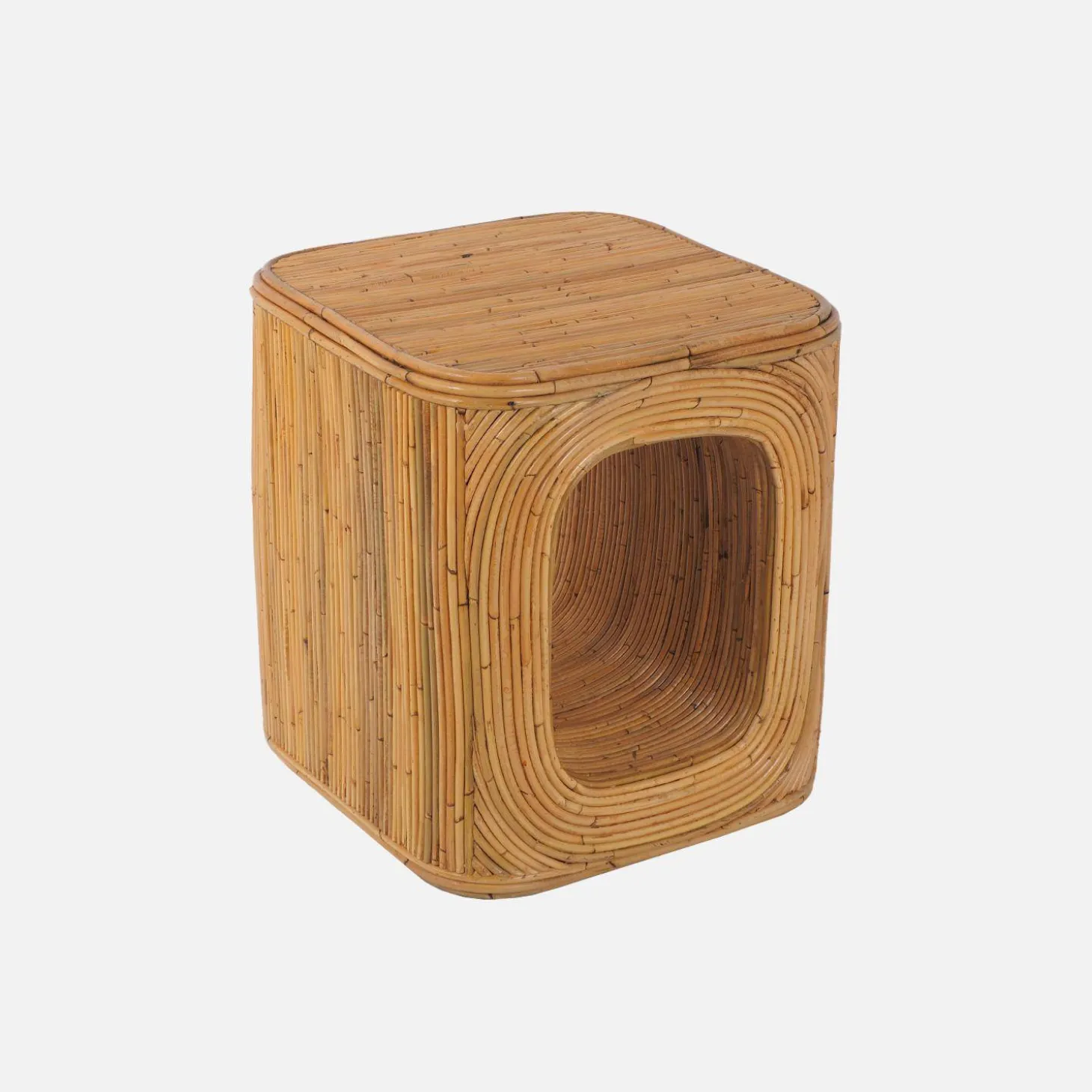 Side table or bedside table in natural rattan